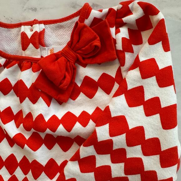 Gymboree 2t Girls Dress Long Sleeve Mod Geometric print w/Bow red white cotton - Picture 7 of 8